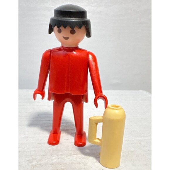 Vtg Playmobil Red Figure With Black Hair & Yellow Thermos Accessory Geobra 1974 - Picture 4 of 5